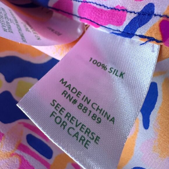 Lilly Pulitzer Elsa Silk Blouse Top Women's 2XS XXS Catch and Release Pink Blue - Picture 7 of 10